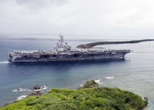110821-N-AZ907-015 APRA HARBOR, Guam (Aug. 21, 2011) The aircraft carrier USS Ronald Reagan (CVN 76) enters Apra Harbor for a scheduled port visit. (U.S. Navy photo by Mass Communication Specialist 1st Class (SW) Peter Lewis/Released)