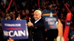 Sen. John McCain, the Republican candidate for president in 2008, greets supporters at a rally in Prescott, Arizona, on the day before the general election. MUST CREDIT: Washington Post photo by Melina Mara